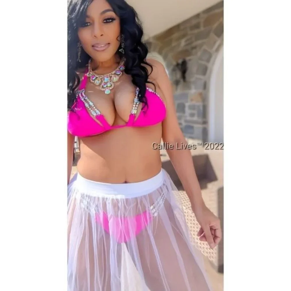 Callie White Mesh: Tulle Swim Sheer CoverUp Maxi Skirt One Size - Picture 5 of 9